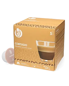Kaffekapslen Cortado package and capsule for Dolce Gusto